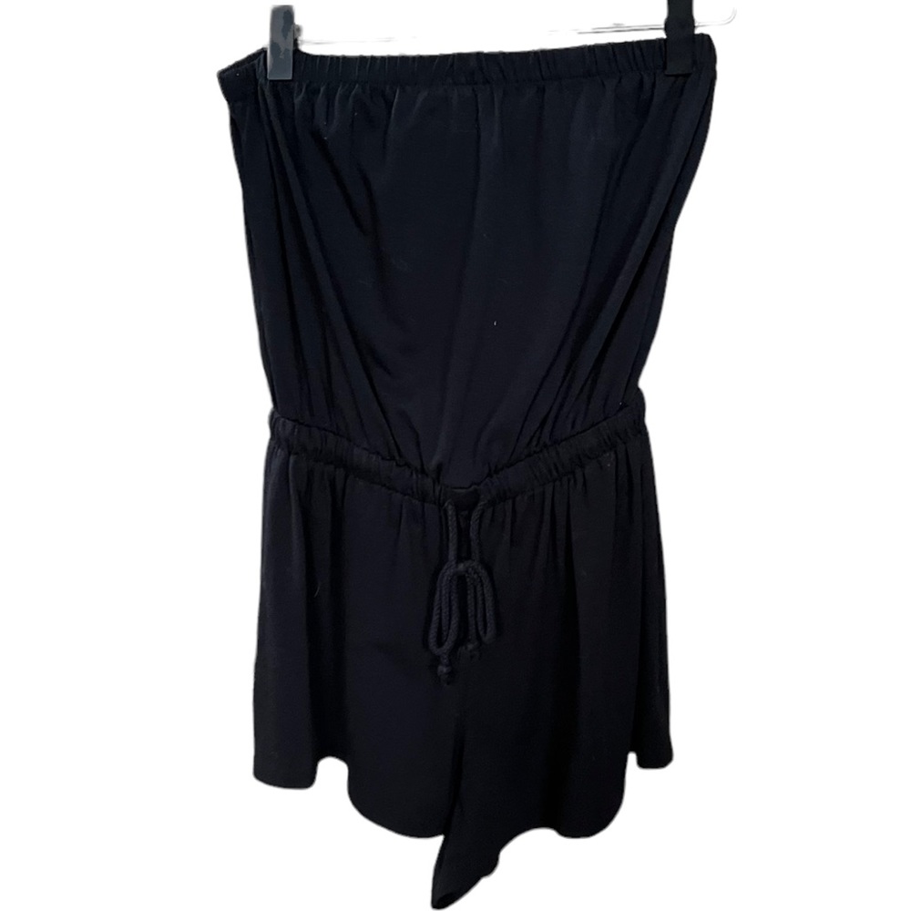 Strapless romper with adjustable tie waist